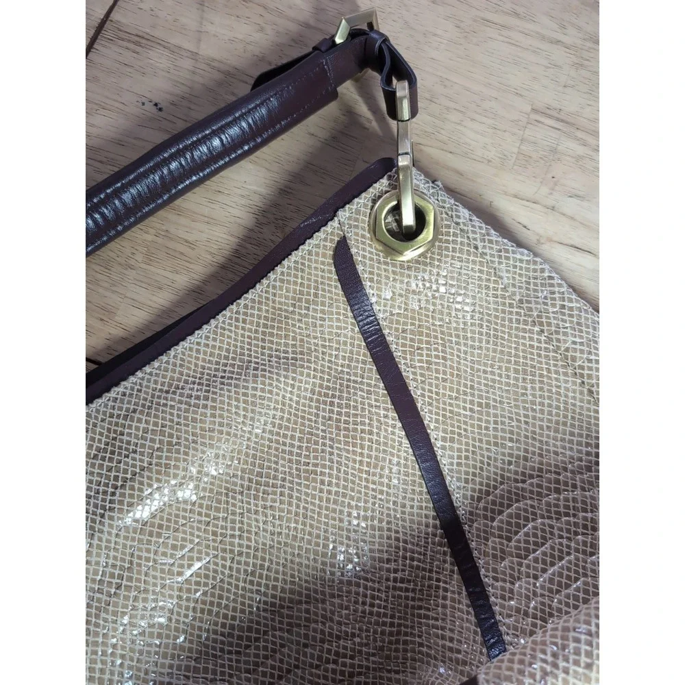orYANY Tan Leather Snakesking Embossed Zipper Pockets Hobo Shoulder Bag -LN‎